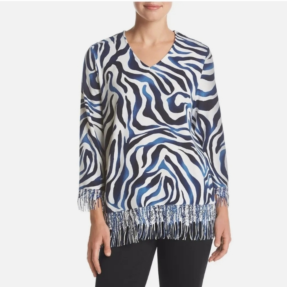 { Alfred Dunner} Navy white zebra print top
